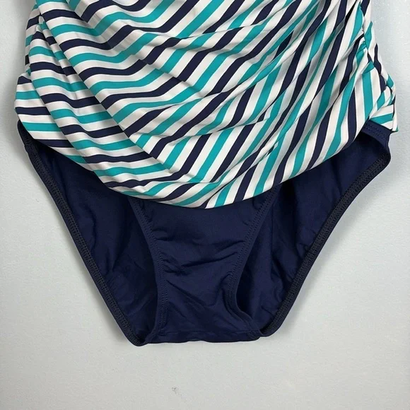 Striped Navy and White One Piece Swimsuit - Picture 5 of 5